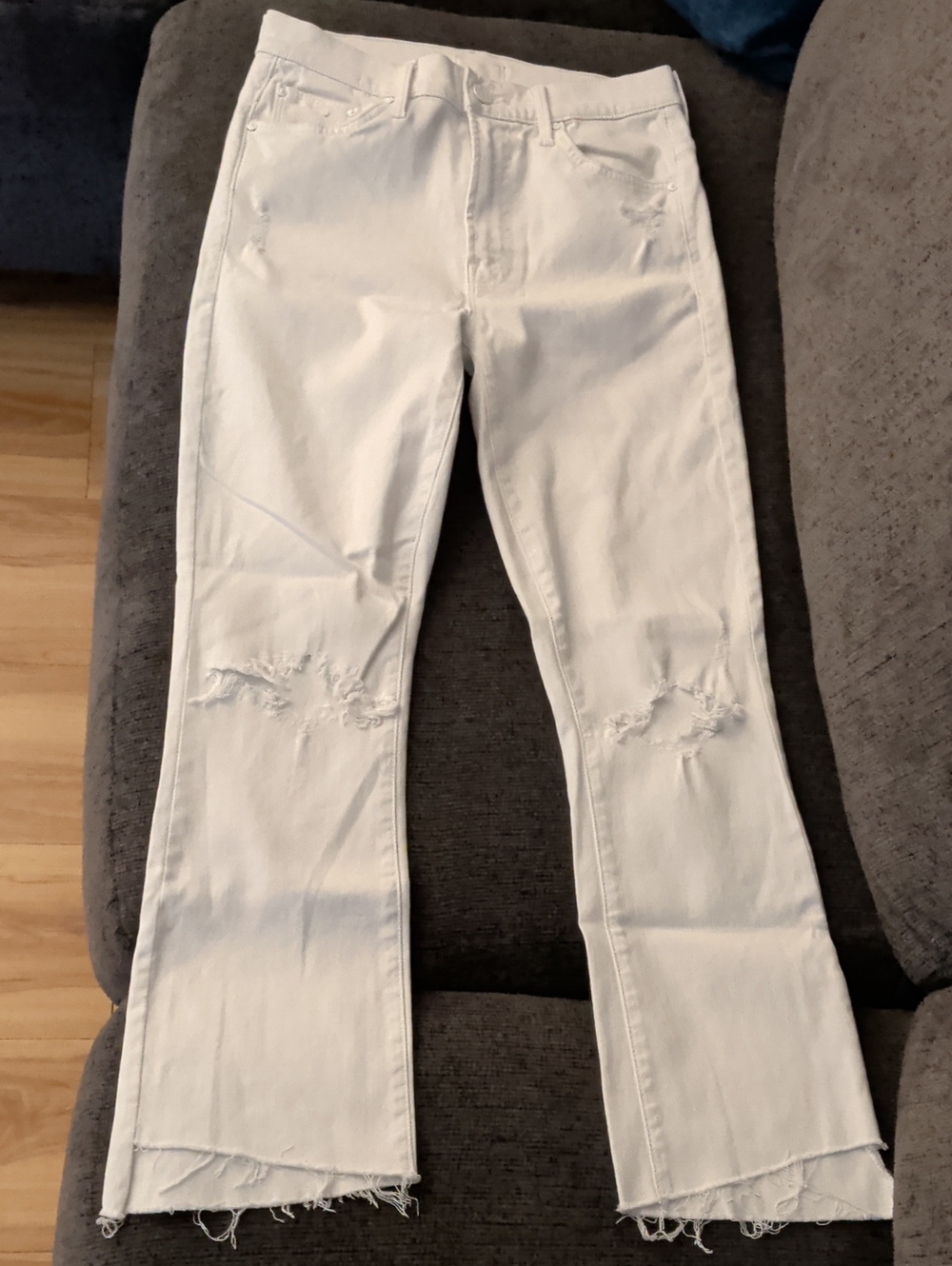 MOTHER White Distressed Flare Jeans
